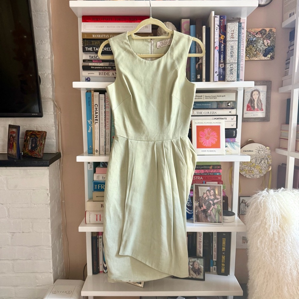 Lela Rose Green Pleated Asymmetrical Sundress